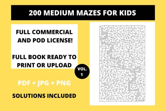 200 Medium Mazes for Kids Vol.1: POD & Print Assets